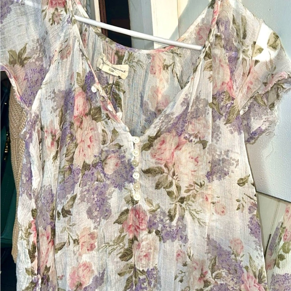 Macy's Floral Button-Front Blouse - Pink, Purple, Green